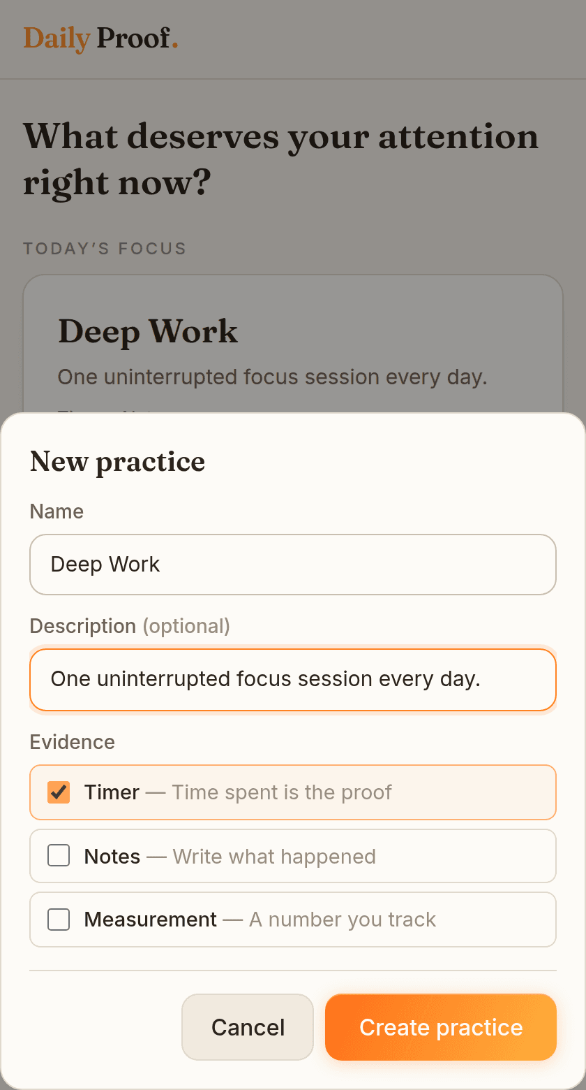Creating a practice in Daily Proof