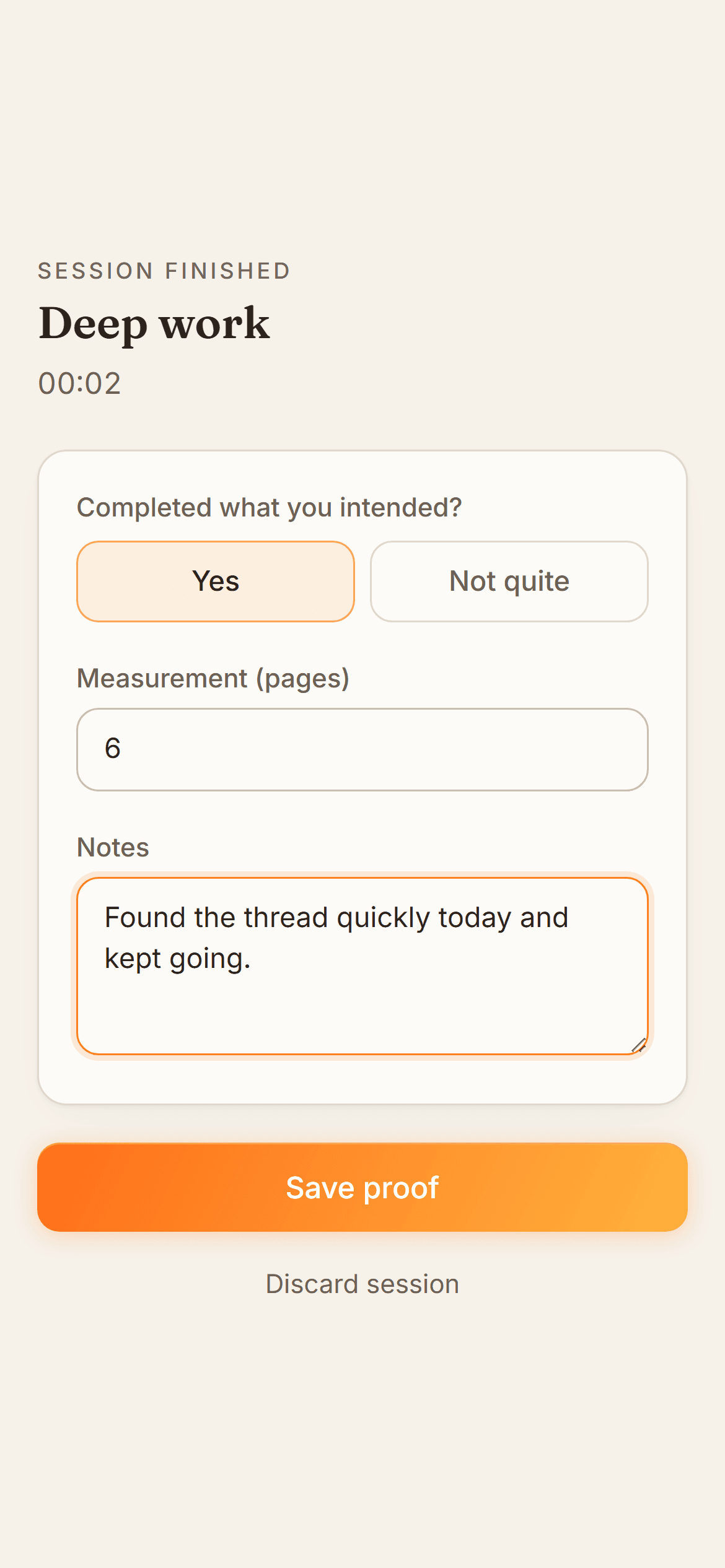 Reflecting on a finished session in Daily Proof